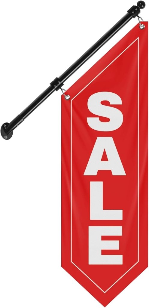 Sale Wall - Mounted Flag, Double - Sided Three - ply Hanging Open Sign with Pole and Mounting Kit(Red - B)